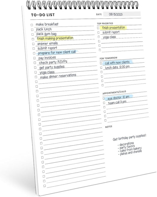 Of a Happy Kind To Do List Spiral Notepad 8.5x11 52 Sheets - Multiple Functional Sections - Daily Planner Notebook - Task Todo Checklist, Agenda Note Pad for Work