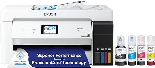 Epson EcoTank ET-15000 Wireless Color All-in-One Supertank Printer with Scanner, Copier, Fax, Ethernet and Printing up to 13 x 19 Inches, White