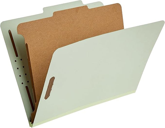 Amazon Basics Classification Folder- 100% Recycled, 1 Divider, 2-Inch Embedded, 12.05 x 10.47 inch (Letter), Light Green, 10-Pack