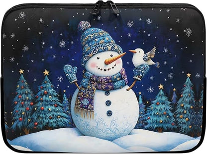 Cute Snowman Computer Sleeve for Women 15 inch Laptop Sleeve Christmas Lap Top Case with Multiple Uses Tablet Bag Teen Girls Laptop Carrying Case Briefcase