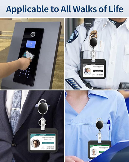 Uniclife 3 Pack Sliding ID Badge Holder Black Horizontal Hard Plastic Case with Clear Window Card Protector Pouch for Office School ID Credit Cards Proximity Key Cards Driver’s Licenses and Passes