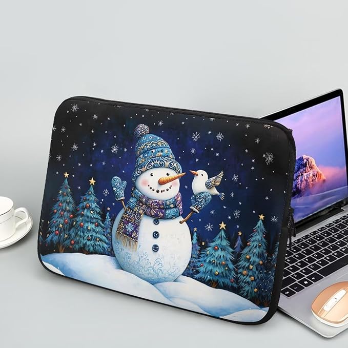 Cute Snowman Computer Sleeve for Women 15 inch Laptop Sleeve Christmas Lap Top Case with Multiple Uses Tablet Bag Teen Girls Laptop Carrying Case Briefcase