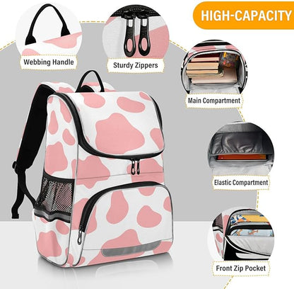 Cow Print Backpack with Reflective Strip for Kids Boys Girls Elementary School Bag Removable Chest Strap