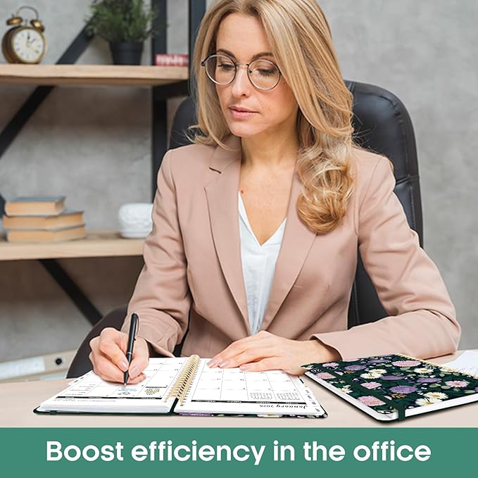 2026 Planner, Aesthetic Weekly and Monthly Planner for Women, Jan 2026 to Dec 2026, Hardcover 2026 Calendar Book with Monthly Tabs, Inner Pocket, Perfect for Office Home School - A5 (6.3" x 8.5"), Wild Asters