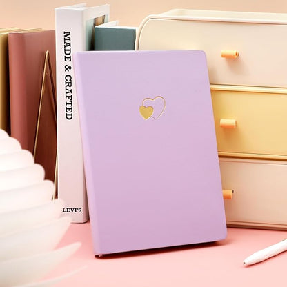 CAGIE Lined Journal Notebook for Women and Girls 256 Pages Cute Diary with Heart-Shaped Leather Journals for Writing A5 Soft Cover Notebooks for Work School (02 Purple, A5)