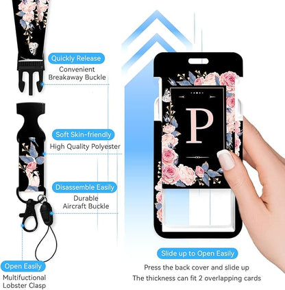 A-Z Badge Holder with Retractable Reel and Breakaway Lanyard Badge Clips Retractable Heavy Duty Badge Reel，Keychain，ID Holder with Breakaway Lanyard for School Nurse Office Teen P