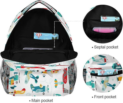 AUUXVA Custom School Backpack for Boys Kids with Name/Text Personalized Bookbag Add Your Name Customized Backpack Color Helicopter Airplane School Bag Laptop Backpack Travel Camping Daypack