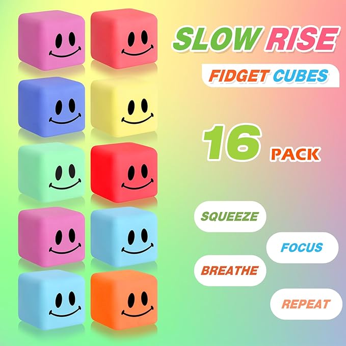 16 Pack Mini Slow Rising Stress Cube, Square Fidget Ice Cube Stress Balls, Stretchy Fidget Toy for Anxiety Stress Relief, Classroom Prize Cube Squishies for Adults Kids Children Teens Party Favors