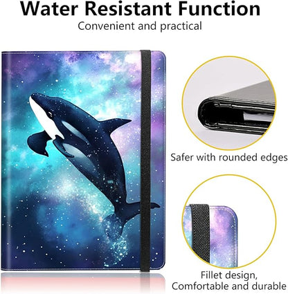 PU Leather Padfolio Folder Clipboard Portfolios Organizer Conference Document Organizer with Business Card Holder Storage Clipboard Writing Pad,Orca Whale