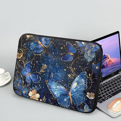 Butterfly Flower Laptop Sleeve for Women 10 inch Laptop Protector with Multiple Uses Computer Carrying Case Portable Tablet Bag Lap Top Case Men Laptop Protector Galaxy Blue