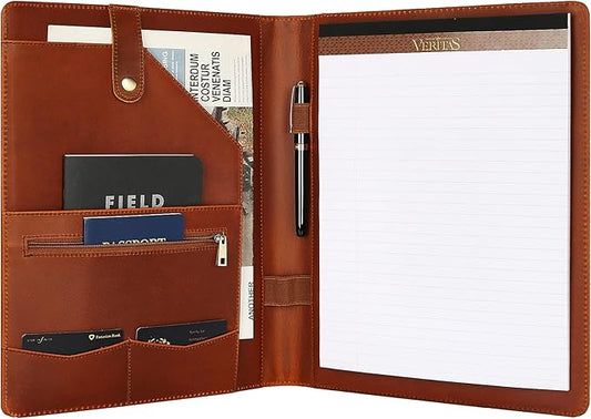 Personalized Leather Portfolio for Men, Engraved Leather Clipboard Portfolio Binder, Custom Leather Resume Padfolio for Women, Christmas Gift for His/Her (Notepad, Brown-Custom)