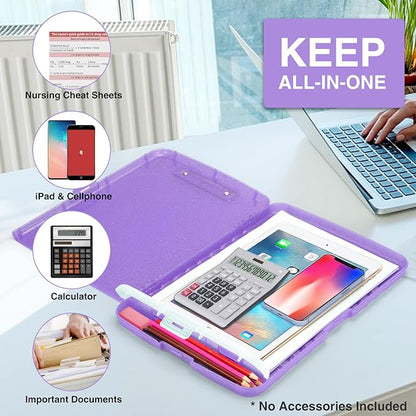 Sooez Glitter Clipboard with Storage, High Capacity Clip Boards 8.5x11 with Pen Holder, Cute Clipboards with Low Profile Clip, Sparkle Plastic Clip Board Case Box for Women & Kids, Side Opening