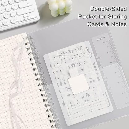EMSHOI A4 Spiral Notebook Bullet Dotted Journal, Dotted Grid Notebook with 300 Pages, 100gsm Thick Paper, Waterproof Softcover Notebook for School Work Writing, 8.27" × 11.2" - Transparent