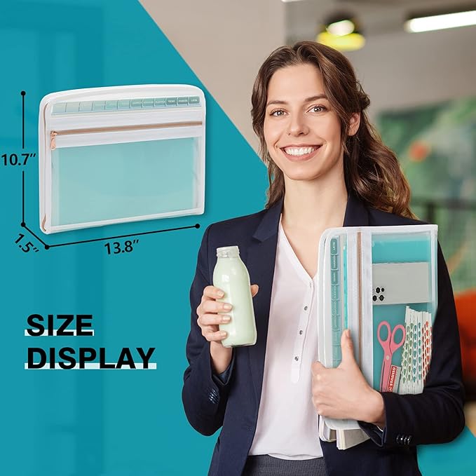 H4D 13 Pocket Expanding File Folder Organizer with Front Clear Pounch, Accordion File Organizer with Zipper Clourse, Fit for Letter Size Papers, Teal