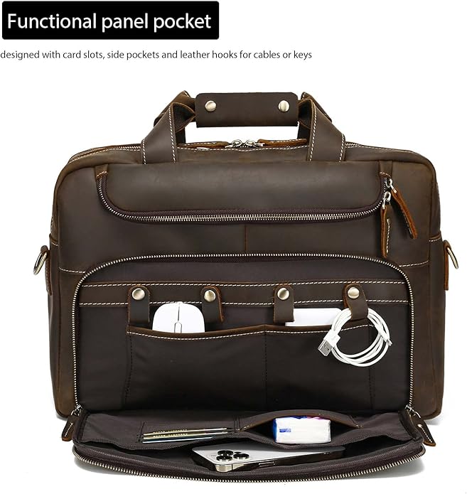 LANNSYNE Vintage 17” Leather Laptop Bag Briefcases For Men, Extra 1 Collection Brown
