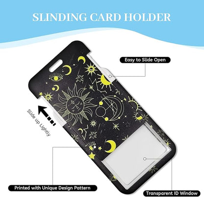 Lanyards for Id Badges, Sun Moon Badge Holder with Retractable Reel Clip, Work Name Tags Keychain Lanyard ID Card Protector Cover Case for Women Teacher Nurse Nursing Doctor Office