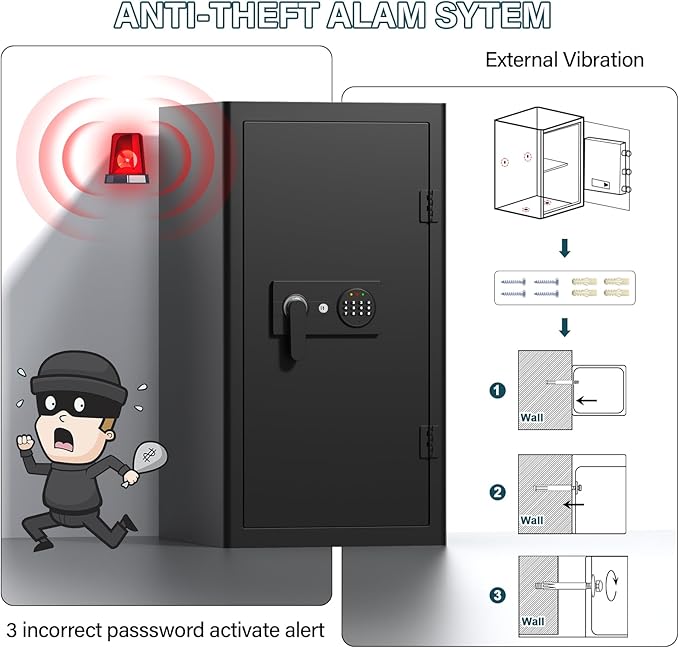 5.0 Cuft Fireproof Document Safe Box : Home Safe Fireproof Waterproof With Removable Drawer & Shelf Programmable Keypad Smart Alert Security Digital Office Safe Box For Money Jewelry