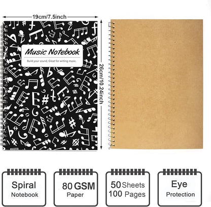 MAXCURY Blank Sheet Music Composition Manuscript Staff Paper Art Music Notebook Black 100Pages 26x19cm (Notes Family)