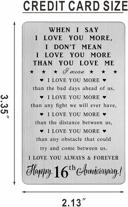 CPLJW 16th Anniversary Wallet Card Gifts for Men Husband, 16 Year Anniversary Romantic Gifts for Him