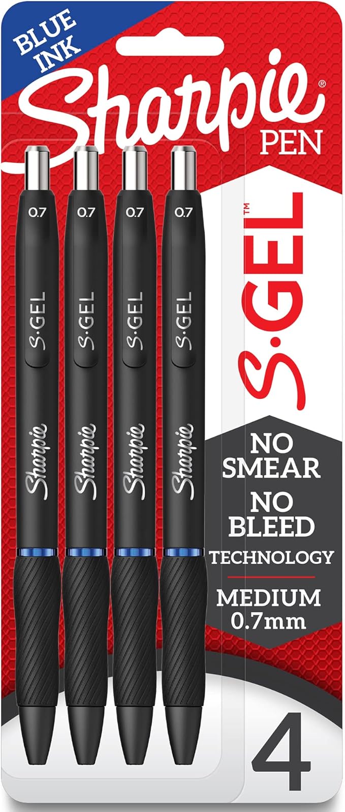 SHARPIE S-Gel, Gel Pens, Medium Point (0.7mm), Blue Ink Gel Pen, 4 Count