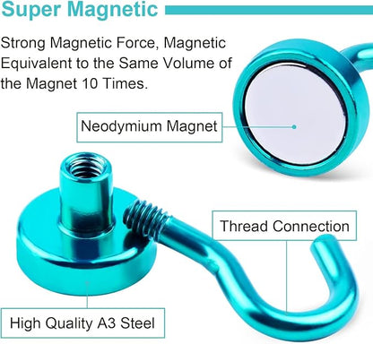 DIYMAG Magnetic Hooks, 30Lbs Strong Heavy Duty Cruise Magnet S-Hooks for Classroom, Fridge, Hanging, Cabins, Grill, Kitchen, Garage, Workplace and Office etc, (10 Pack-Green)