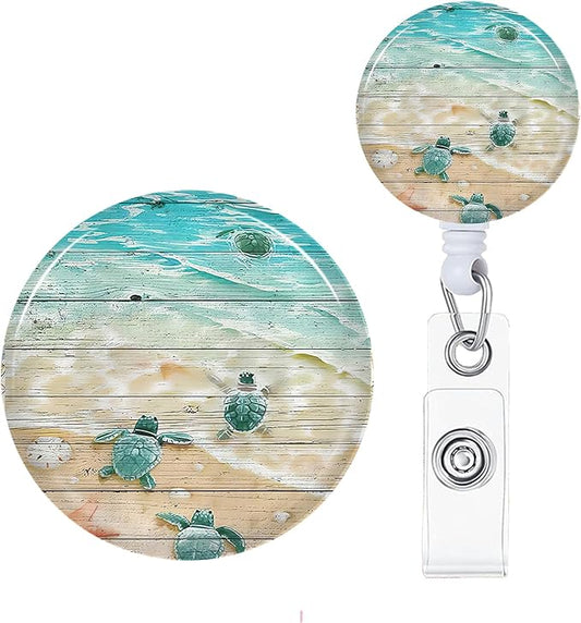 Sea Turtle Badge Reels Holder Retractable with ID Clip for Nurse Name Tag Card Nursing for Doctor Teacher Student Employee Office Medical Work