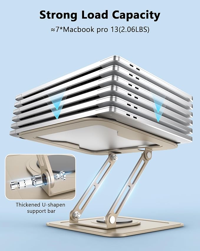 Laptop Stand for Desk,Adjustable Computer Stand with 360 Rotating Base,Ergonomic Laptop Riser Foldable Laptop Mount Protable Computer Stand for Laptop Compatible with MacBook Pro/Air 10-16",Gold