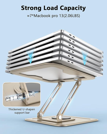 Laptop Stand for Desk,Adjustable Computer Stand with 360 Rotating Base,Ergonomic Laptop Riser Foldable Laptop Mount Protable Computer Stand for Laptop Compatible with MacBook Pro/Air 10-16",Gold