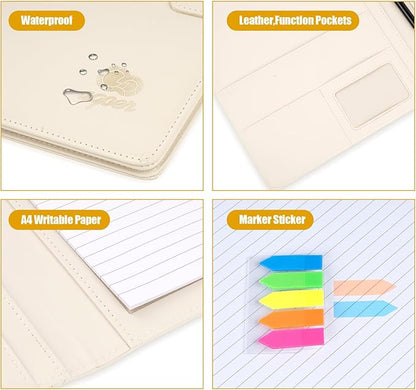 Clipboard Folder Folder DIN A4,All-in-One Business Leather Document Clip Board with Magnetic Cover,Conference Folder Document Organizer with Papers,Sticky Tabs,Pen,Work Folio for Women & Man,Beige