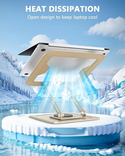 Laptop Stand for Desk,Adjustable Computer Stand with 360 Rotating Base,Ergonomic Laptop Riser Foldable Laptop Mount Protable Computer Stand for Laptop Compatible with MacBook Pro/Air 10-16",Gold