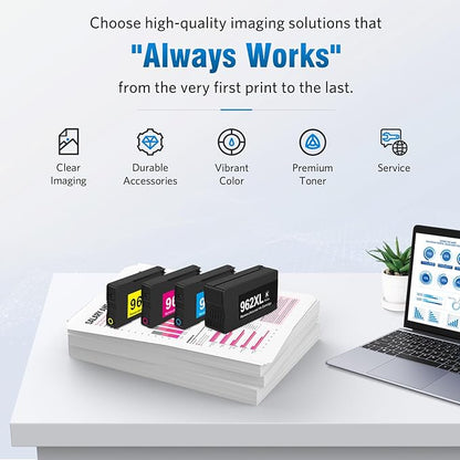 962XL Ink Cartridges 4 Color Pack Compatible Replacement for HP 962XL 962 Ink Work for HP OfficeJet Pro 9010 9013 9014e 9015e 9016 9018e 9019e 9020e 9022e 9023 9025e 9028e 9029 Printer