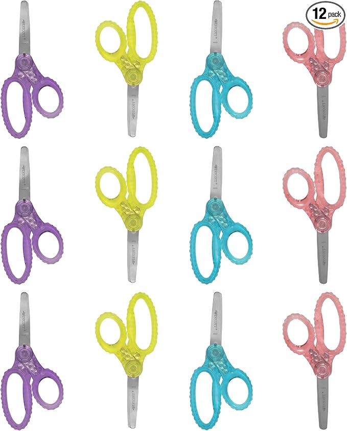 Westcott 5" GEM Crystal-Design Safety Scissors 12pk, Blunt-Tip for Kids Aged 4-7 - Scissors for School, Craft, Home, DIY, Classroom - Assorted Colors
