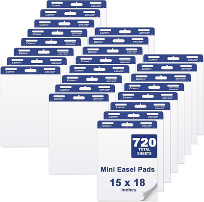 Comix Mini Size Sticky Easel Pad, 15 x 18 Inches Flip Chart Paper for Teachers, Anchor Chart Paper for Office, 30 Sheets/Pad, 24 Pads/Pack