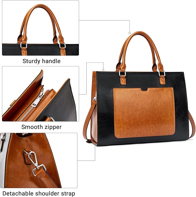 Telena Laptop Tote Bag for Women, 15.6 Inch Shoulder Tote Bag Leather Briefcase for Women, Large Capacity Handbag Bags