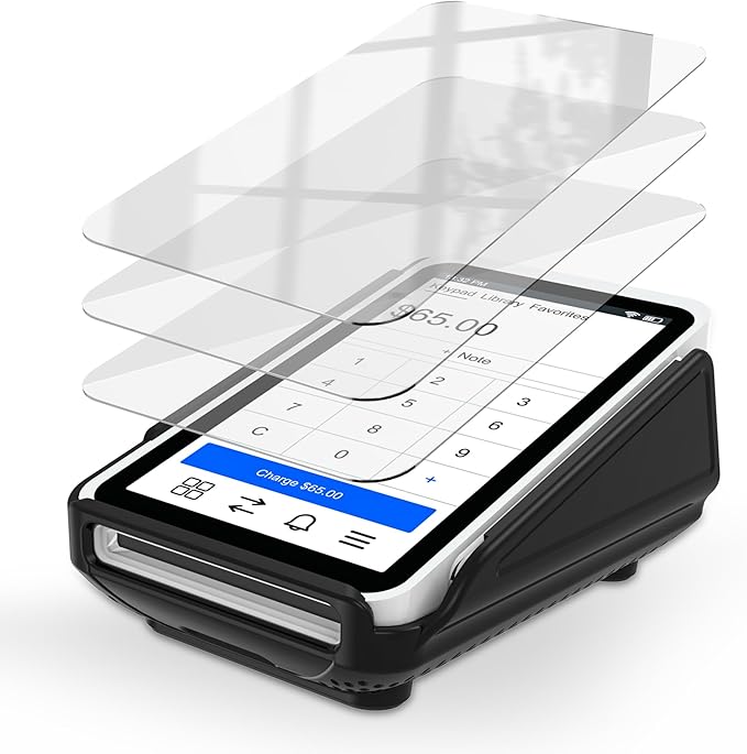 Kailfee Protective Case and Screen Protector*3 for Square Terminal Card Reader - Rubberized Hard Casing with Non-Slip Base and Tempered Glass(Black)