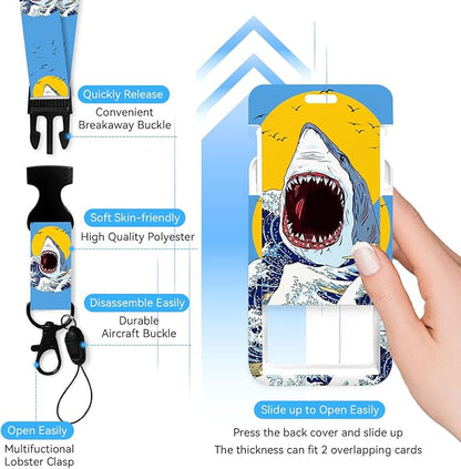 Shark Badge Holder with Retractable Reel and Breakaway Lanyard，Badge Clips Retractable Heavy Duty Badge Reel，Funny Keychain，ID Holder with Breakaway Lanyard for School Nurse Office Teen