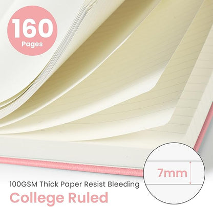Lined Journal Notebook for Women & Men, Hardcover Leather Journal for writing, A5 College Ruled Notebook for Work & Note Taking, Perfect for Office School Home Supplies, 160 Pages, Pink
