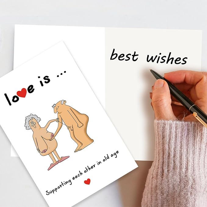 Wedding Anniversary Cards for Couple, Funny 40th 50th 60th Anniversary Card for Husband Wife Parents, Naughty Valentines Day Cards for Older, Love Is Supporting Each Other in Old Age