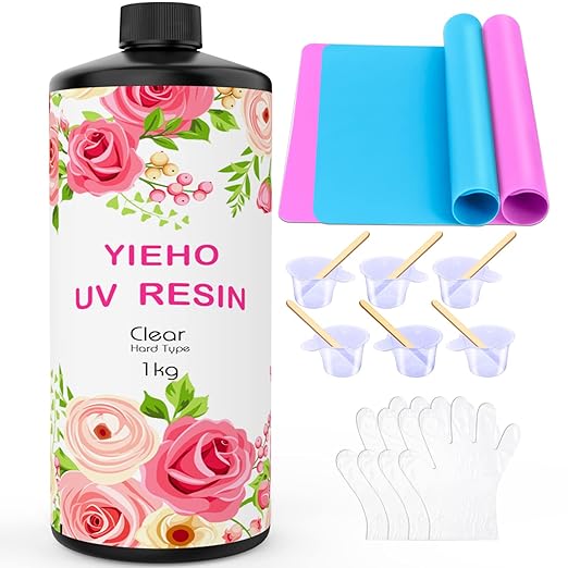 1000g UV Resin -Upgraded Crystal Clear Hard UV Fast Curing Epoxy Resin Supplies with Mat for Craft Jewelry Making 1KG