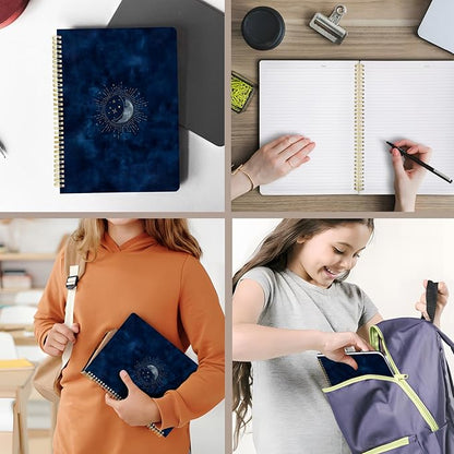 Cute Spiral Notebook journal A4 Aesthetic Pretty Design for Women Girls Kawaii with Pocket, 8.5 x 11 inch, Lined, Blue Moon
