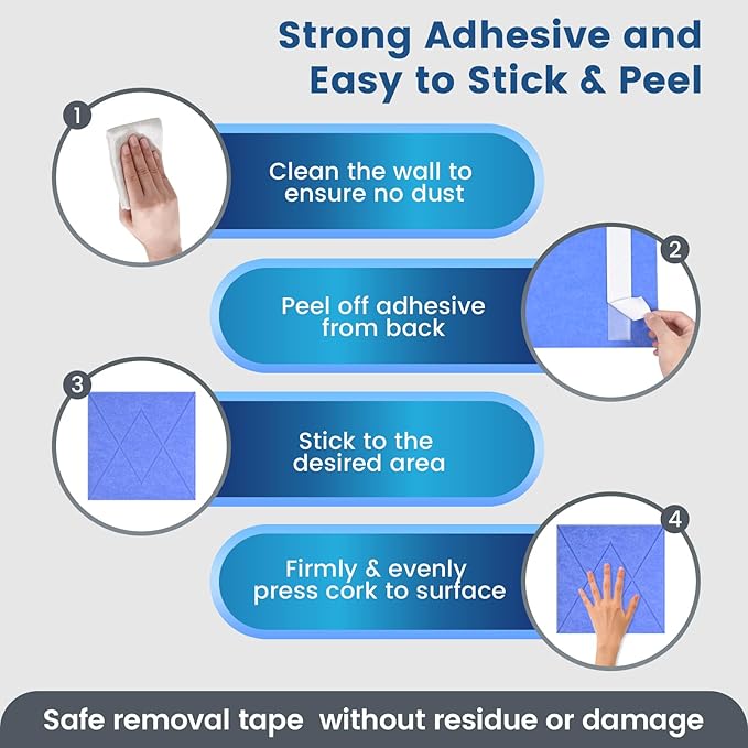 Large Cork Board for Walls with 30 Push Pins-48"X36", Easy to Peel&Stick Vision Bulletin Board Tiles, Black Poster Felt Board Supplies Set Home Office Classroom Corkboard Decor Self Adhesive