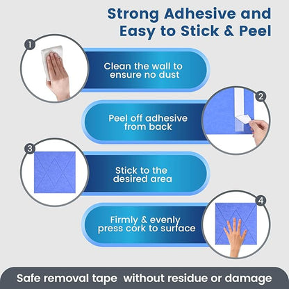 Large Cork Board for Walls with 30 Push Pins-24"X36", Easy to Peel&Stick Vision Bulletin Board Tiles, Black Poster Felt Board Supplies Set Home Office Classroom Corkboard Decor Self Adhesive