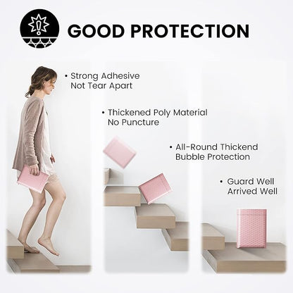 Fuxury Bubble Mailer, 6x10 Inch Bubble Mailers 50 Pack, Self-Seal Adhesive Padded Envelopes, Water Resistant Mailers, Shipping Envelopes for Packaging, Small Business, Mailing,Bulk Light Pink #0