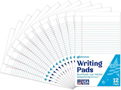 KAISA Legal Pads 8.5x14 inch Large Writing Pads Wide Ruled Notepads Casual Note Pads, White 50 Sheets 12 Pads, WT-LWT50W