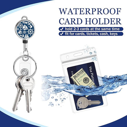 Giancomics Lanyards for Cruise Ships Cards Key, Lanyards with Retractable Badge Reel, Cute Waterproof ID Badge Holder with Lanyard Cruise Essentials Must Haves Zip Card Protector Blue Royal 2 Pack