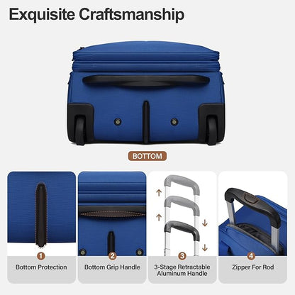 Weekender Overnight 16-Inch Underseat Carry-on Luggage With Wheels Soft Sided Lightweight Small mini Suitcase Bag for Women and Men,Blue