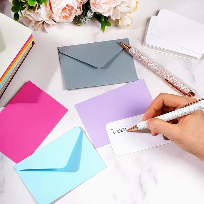 jiebor 100 Sets Small Envelopes with Small Blank Gift Business Card Wedding Invitation Pocket Envelopes for Graduations Wedding Shower Holiday 4.37 x 2.91 Inch Light Color