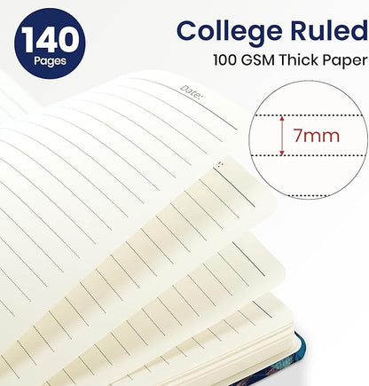 Lined Spiral Journal Notebook for Women, A5 College Ruled Journals for Writing, Hardcover Notebooks for Work, Note taking and Office School Supplies,140 Pages - Turquoise Flowers