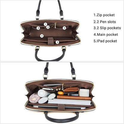 Telena Laptop Tote Bag for Women, 15.6 Inch Shoulder Tote Bag Leather Briefcase for Women, Large Capacity Handbag Bags