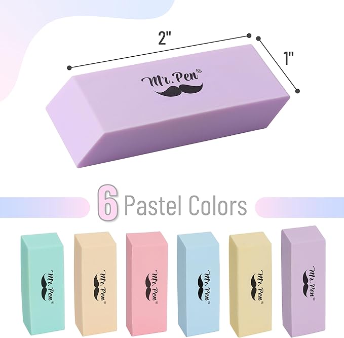 Mr. Pen- Erasers, 24 Pack, Pastel Colors Pencil Eraser, Erasers for Pencils, Mr Pen Erasers, Erasers for School, Large Eraser, Block Erasers for School, Rubber Eraser, Large Erasers for School